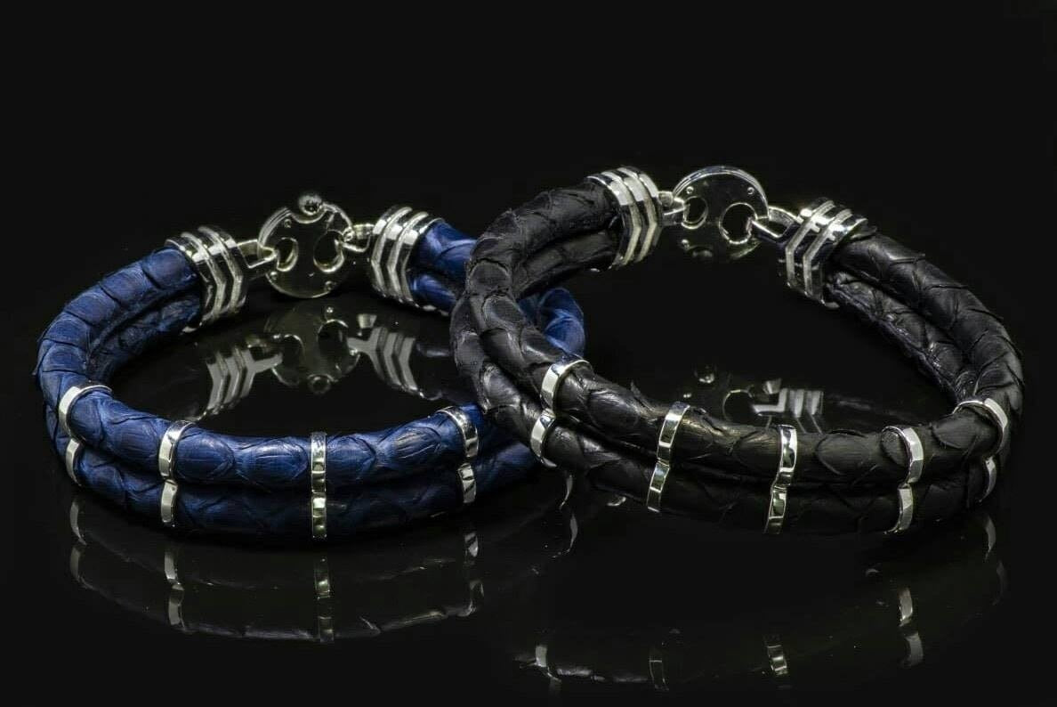Minimalist Bracelet, Stingray Leather with Sterling Silver or Gold Options, Handmade Luxury Exotic Leather Jewelry