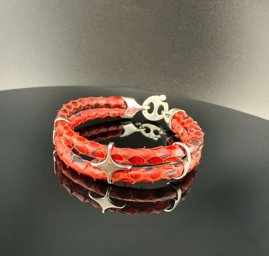 Mans Cross Bracelet, Sterling Silver, Luxury Handmade Exotic Leather Bracelet, Christian Jewelry Gift for Him