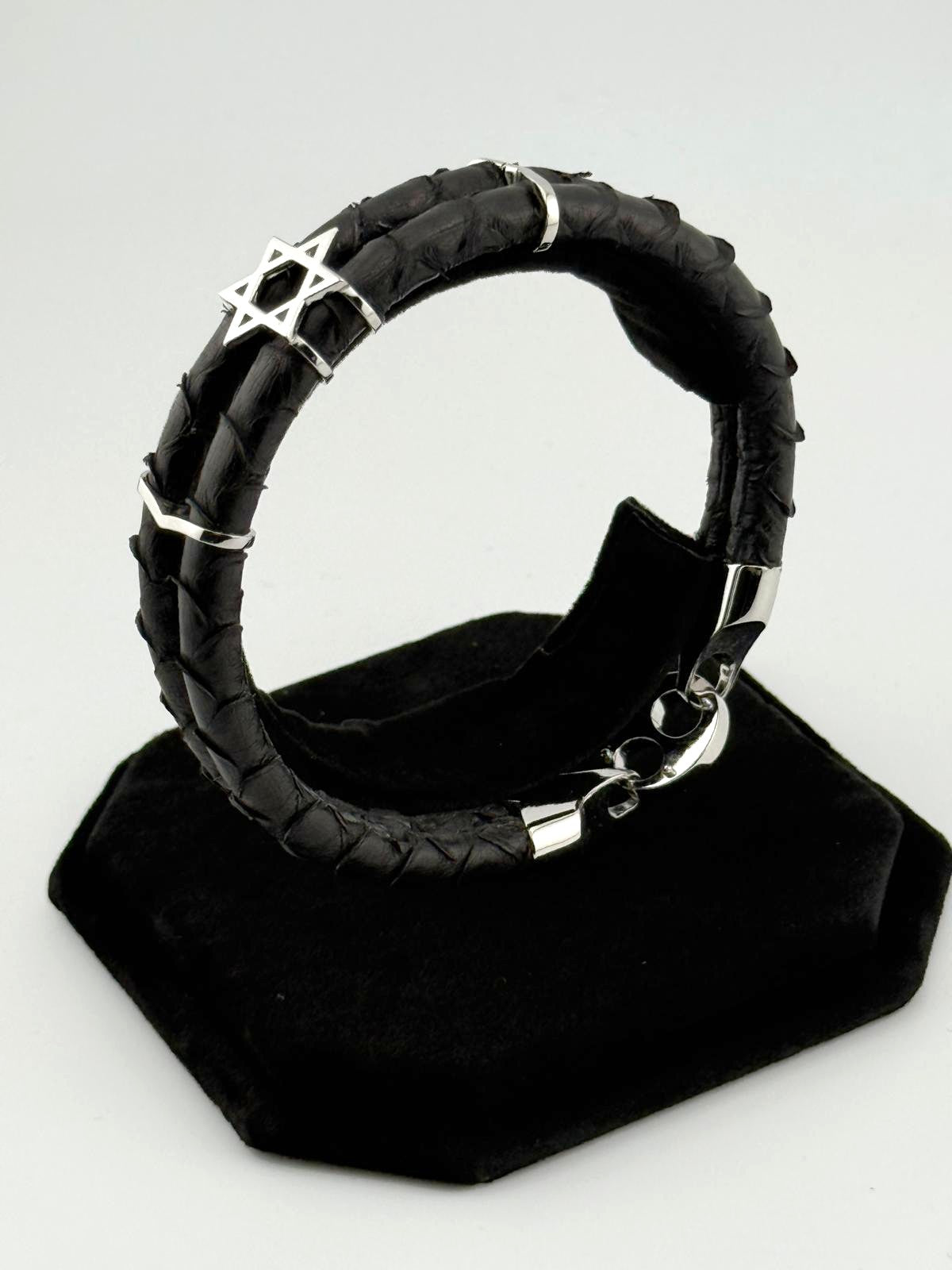 Star of David Bracelet, Sterling Silver, Handmade Exotic Leather Bracelet, Luxury Jewish Jewelry Gift for Him