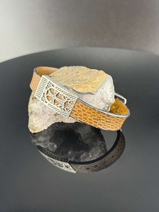 Handmade Leather Bracelet with Cross