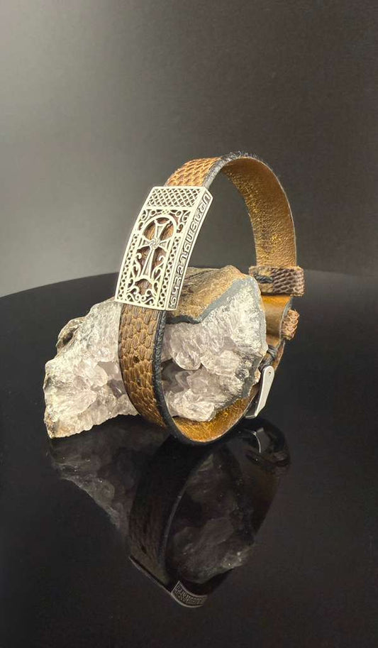 Handmade Leather Bracelet with Cross