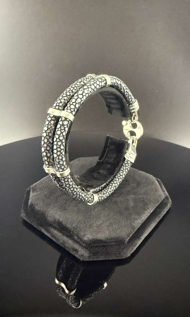 Minimalist Bracelet, Stingray Leather with Sterling Silver or Gold Options, Handmade Luxury Exotic Leather Jewelry