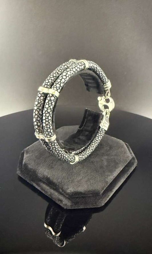 Minimalist Bracelet, Stingray Leather with Sterling Silver or Gold Options, Handmade Luxury Exotic Leather Jewelry