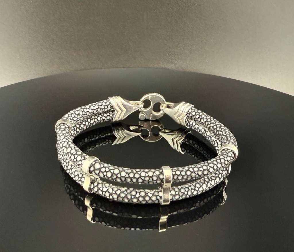 Minimalist Bracelet, Stingray Leather with Sterling Silver or Gold Options, Handmade Luxury Exotic Leather Jewelry
