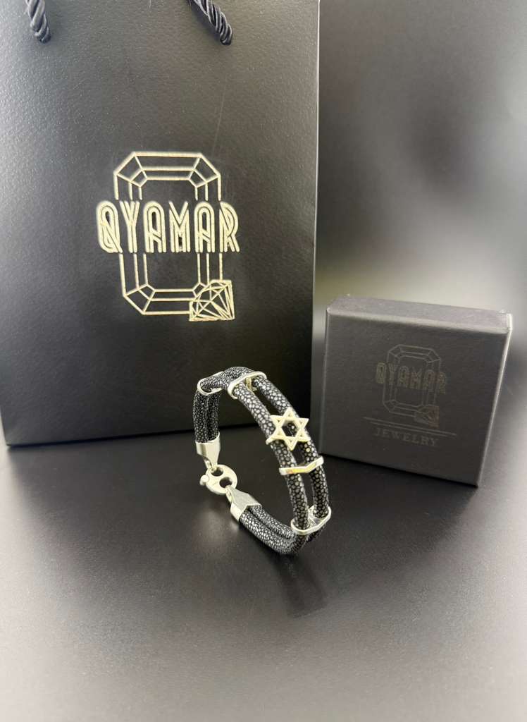 Star of David Bracelet, Sterling Silver, Stingray Leather Bracelet, Luxury Handmade Jewish Jewelry Gift for Him