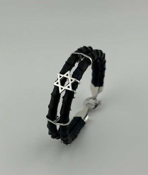 Star of David Bracelet, Sterling Silver, Handmade Exotic Leather Bracelet, Luxury Jewish Jewelry Gift for Him